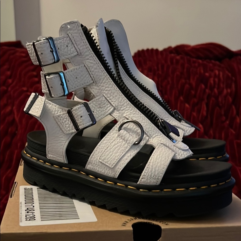 NWB (new with box) Dr Martins White Gladiator Sandals with Buckles
